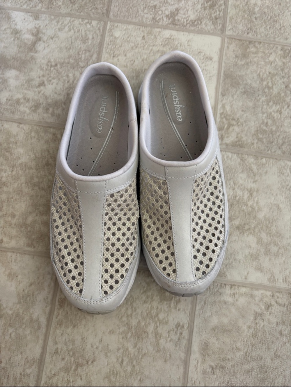 Easy Spirit Silver-White Perforated Slip-On Sneakers